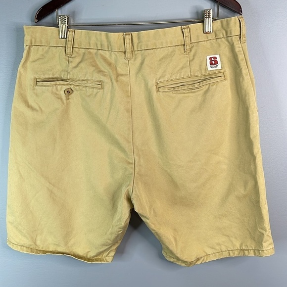 STUSSY Vintage Mens Khaki Tan Flat Front Shorts Cotton Twill Pockets *As Is* 36 - Picture 6 of 13